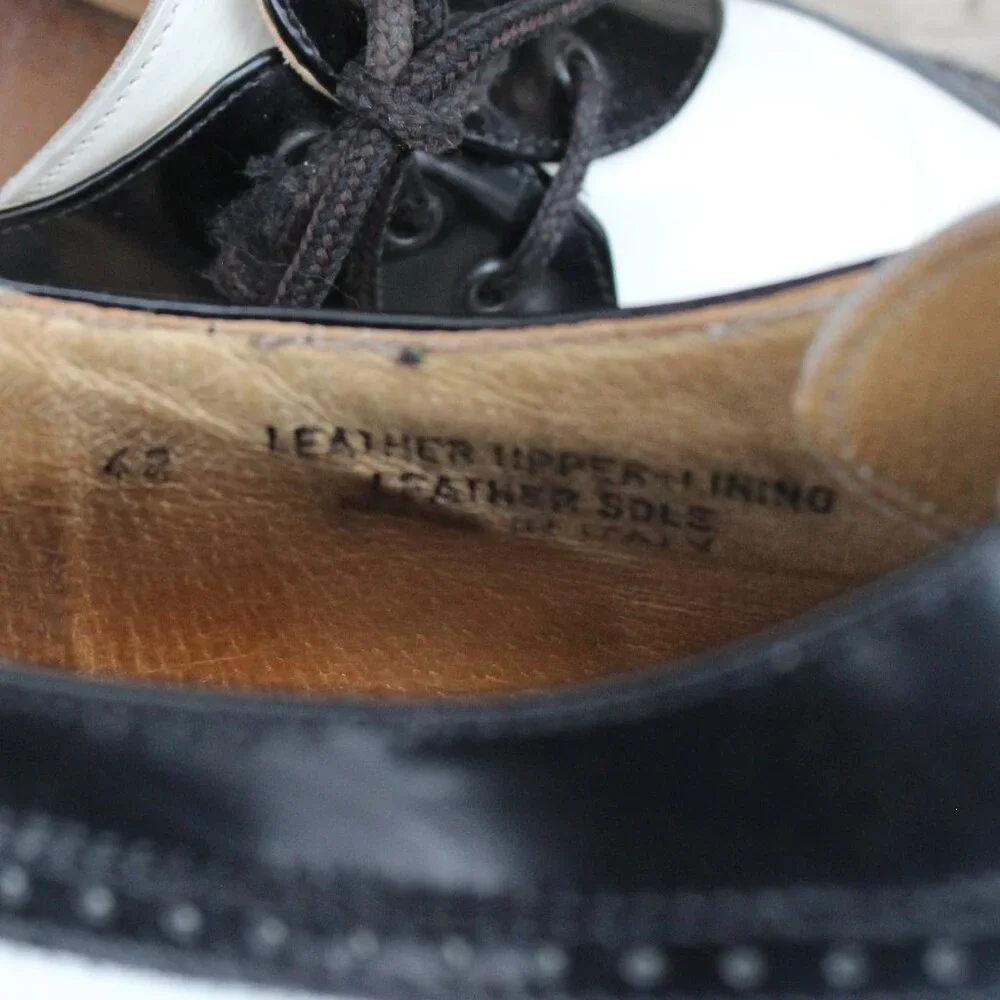 VTG Bravo Black & White Leather Spectator Wingtips, Size 42 EU, Made in Italy - Picture 10 of 12